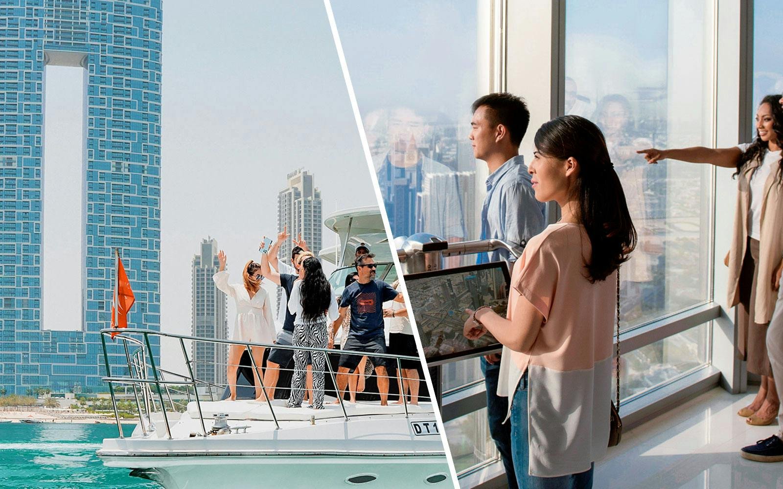 Комбо: Двухчасовой круиз на роскошной яхте Dubai Marina с ужином на барбекю + билеты в Бурдж Халифа At The Top