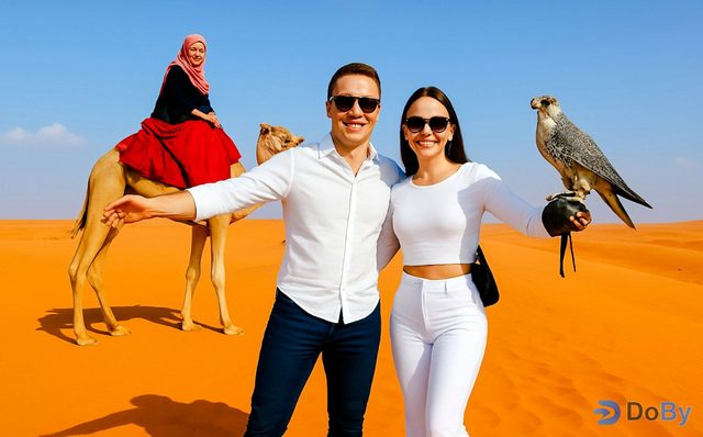 Safari nocturno por el desierto de Abu Dabi con salida y traslado de vuelta, paseo en camello, sandboarding y cena tipo bufé a la barbacoa